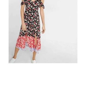 Express Floral Print Cold Shoulder Midi Dress XS